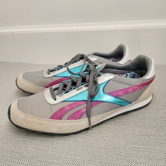 RBK Reebok Modern Classic Aztec Glam Comfort Gray Pink Blue Sneaker Women Sz 12 - Picture 2 of 16
